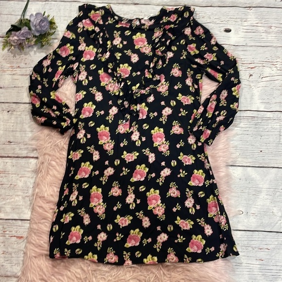 Zara Black Pink Floral Ruffle 3/4 Sleeve Mini Dress - Picture 5 of 9